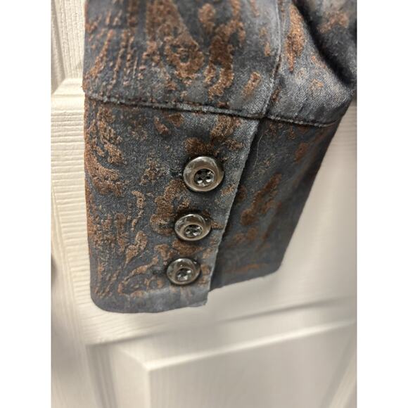Anthracite Black with Brown Flocked Floral Scroll Burnout Jacket, Size 16 - Picture 5 of 6